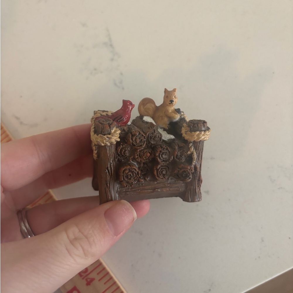 Small Squirrel and Cardinal Winter Figurine